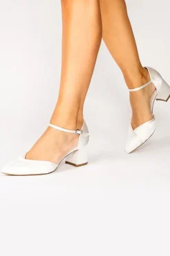 Satin and Lace 'Charla' Mid Block Heel Court Shoes