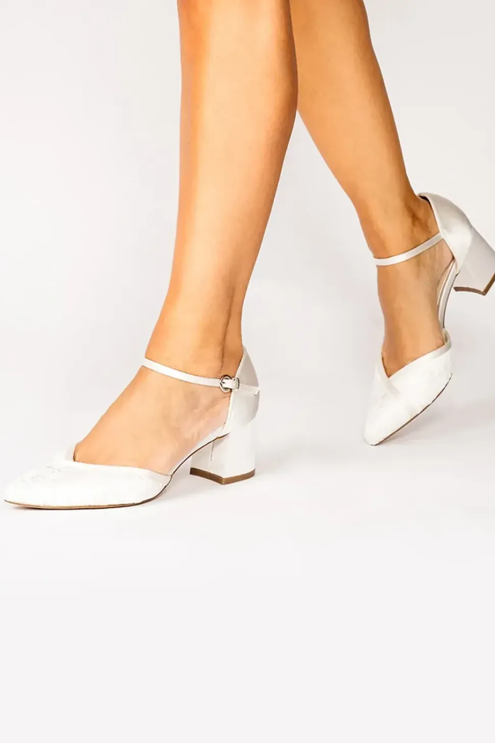 Satin and Lace 'Charla' Mid Block Heel Court Shoes