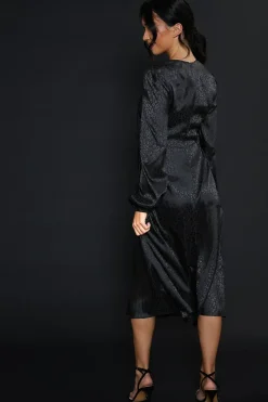 Satin Animal Jacquard Keyhole Long Sleeve Mini Dress