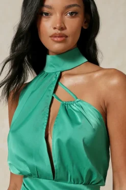 Satin Asymmetric Strap Mini Dress