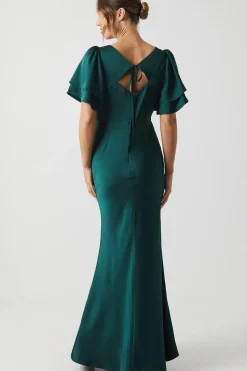 Satin Back Crepe Double Sleeve Bridesmaid Dress