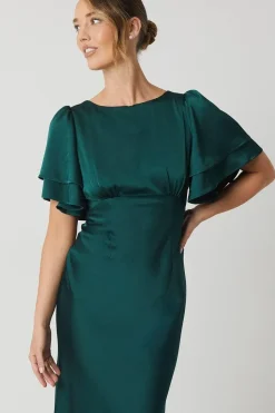 Satin Back Crepe Double Sleeve Bridesmaid Dress