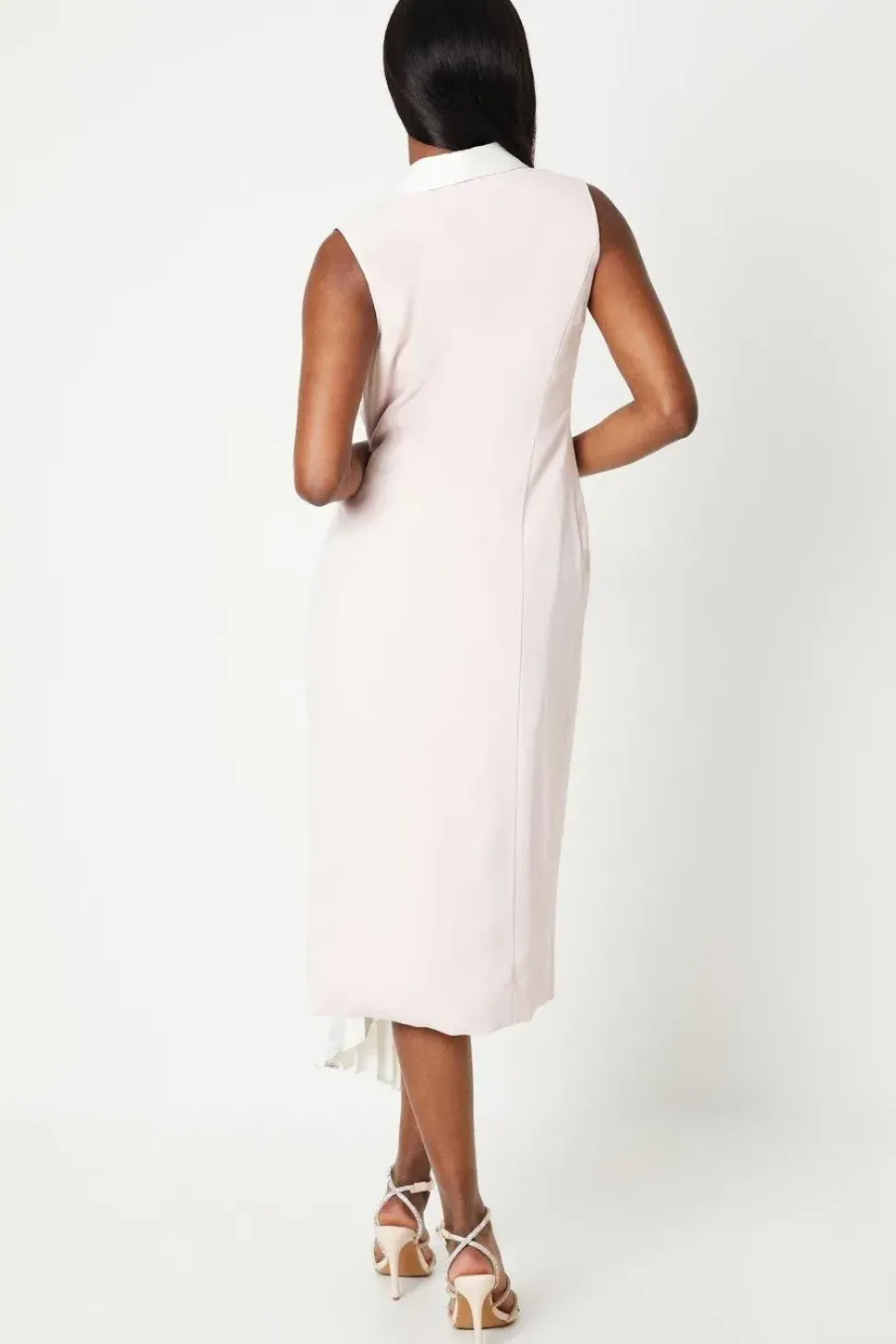 Satin Back Crepe Wrap Dress With Pleat Drape