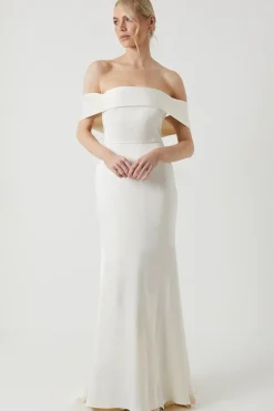 Satin Bardot Fishtail Maxi Dress With Train