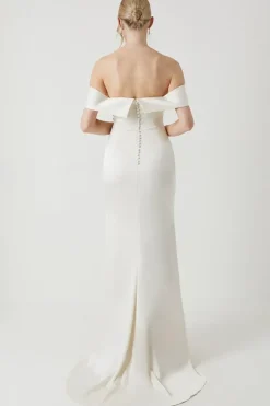 Satin Bardot Fishtail Maxi Dress With Train