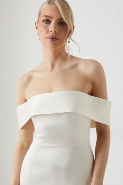 Satin Bardot Fishtail Maxi Dress With Train