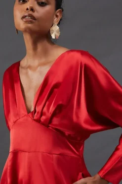 Satin Batwing Wide Leg Jumpsuit