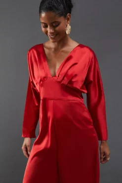 Satin Batwing Wide Leg Jumpsuit