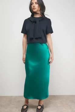 Satin Bias Cut Midi Skirt