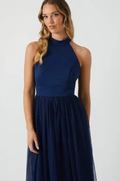 Satin Bodice Tulle Skirt Maxi Bridesmaid Dress