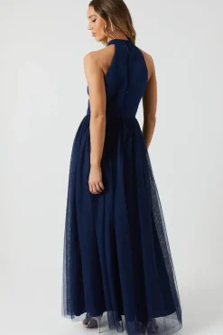 Satin Bodice Tulle Skirt Maxi Bridesmaid Dress