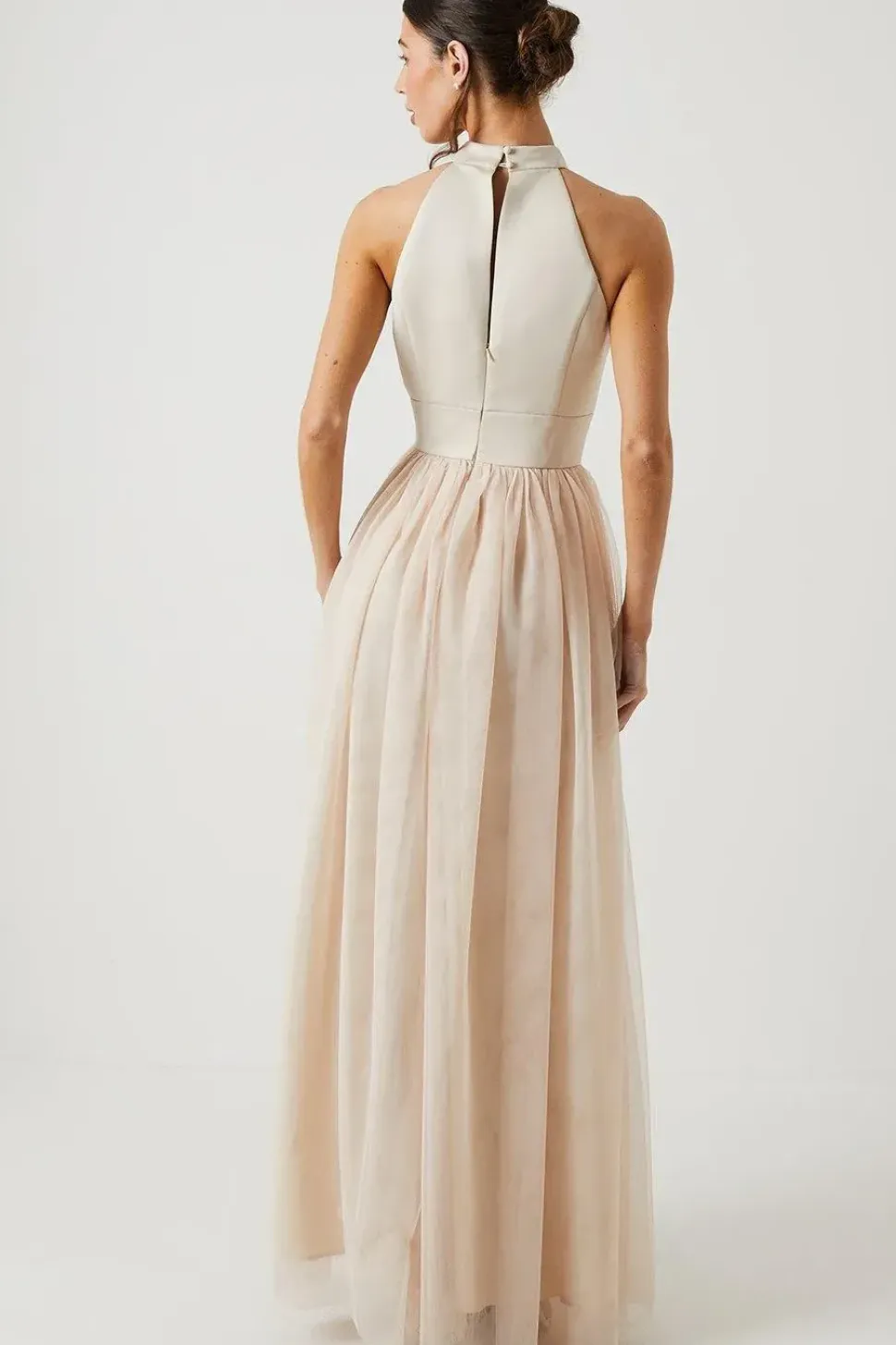 Satin Bodice Tulle Skirt Maxi Bridesmaid Dress