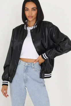 Satin Bomber Jacket With Stripe Detail
