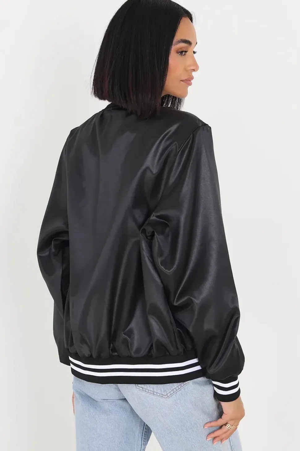 Satin Bomber Jacket With Stripe Detail