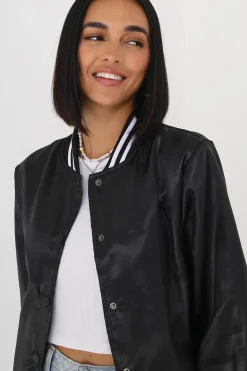 Satin Bomber Jacket With Stripe Detail