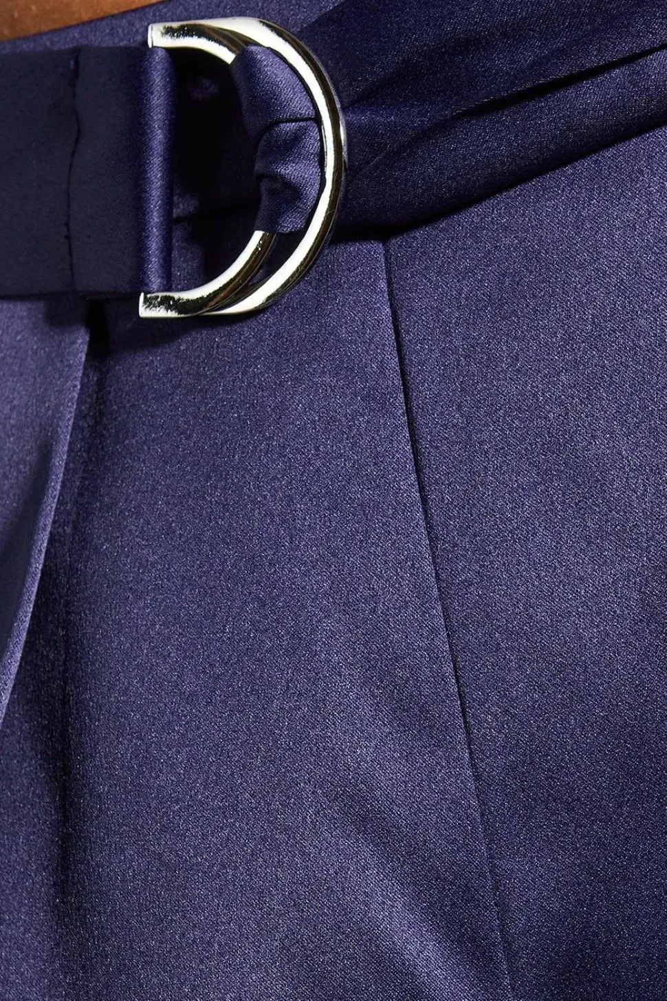 Satin Buckle Pleated Wide Leg Trousers