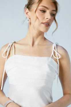 Satin Chiffon Mix Tie Shoulder Wedding Dress