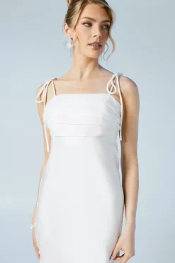 Satin Chiffon Mix Tie Shoulder Wedding Dress