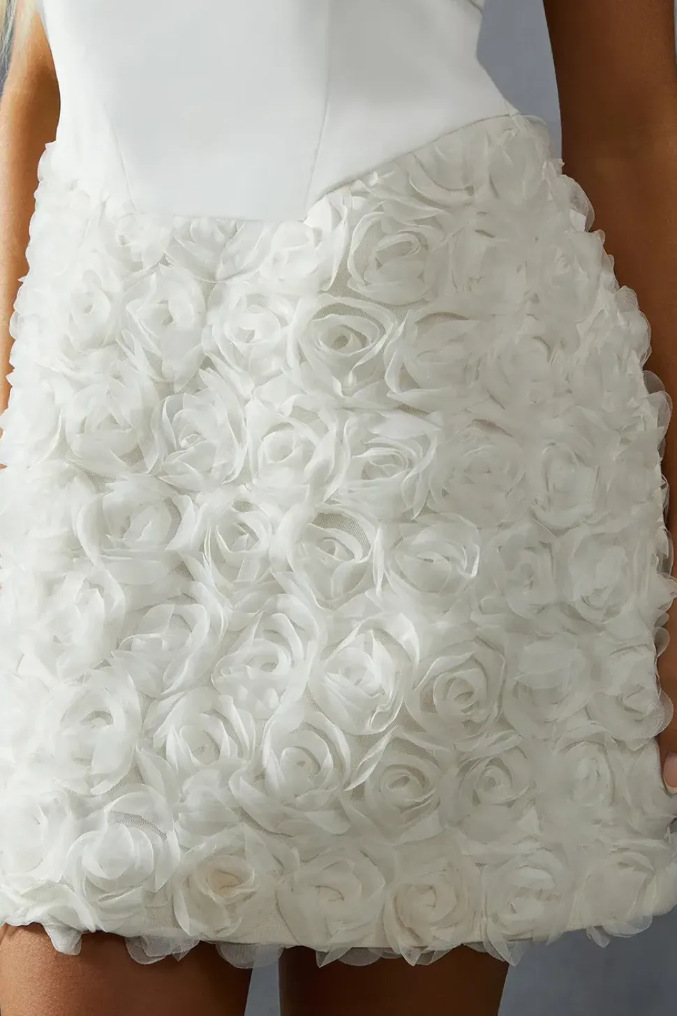 Satin Corseted Bandeau Floral Applique Skirt Mini Dress