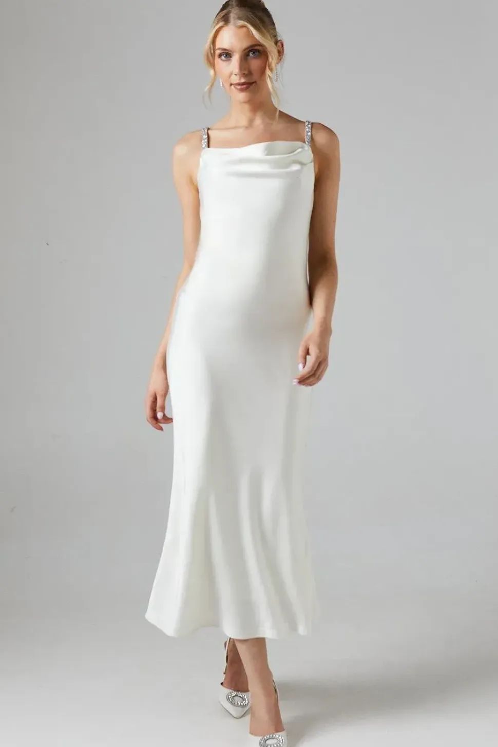Satin Cowl Bow Detail Midi Dress