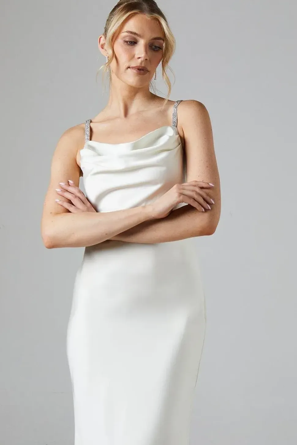 Satin Cowl Bow Detail Midi Dress