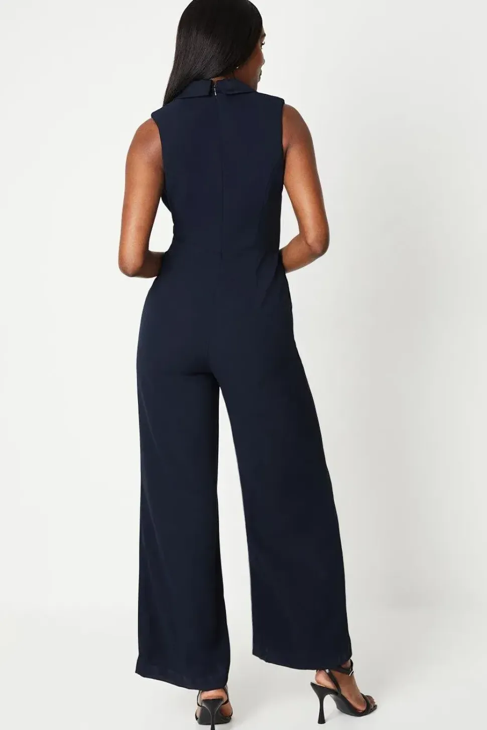Satin Detail Wrap Bodice Tuxedo Jumpsuit