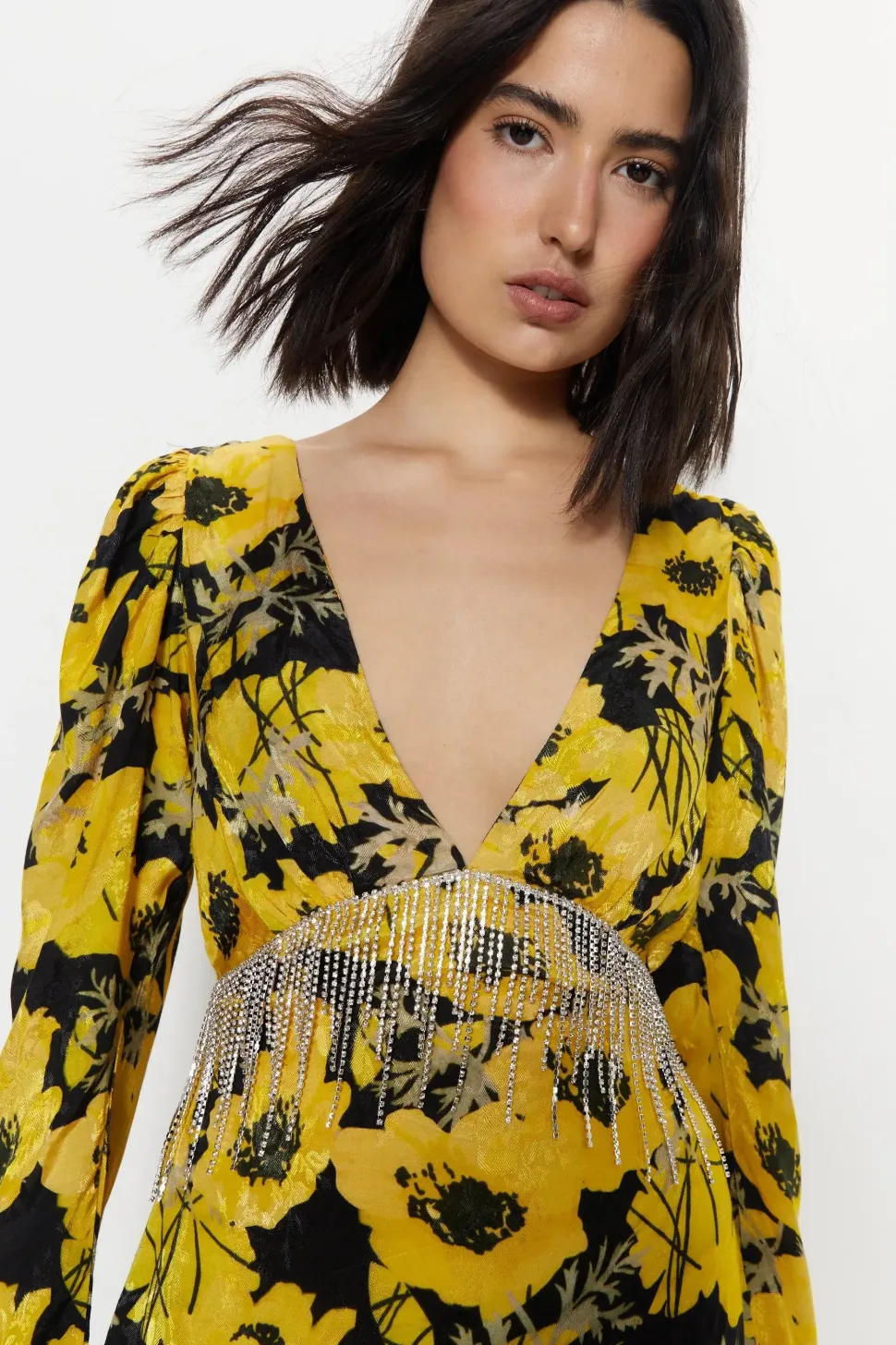 Satin Diamante Fringe Maxi Dress