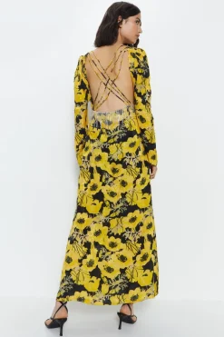 Satin Diamante Fringe Maxi Dress