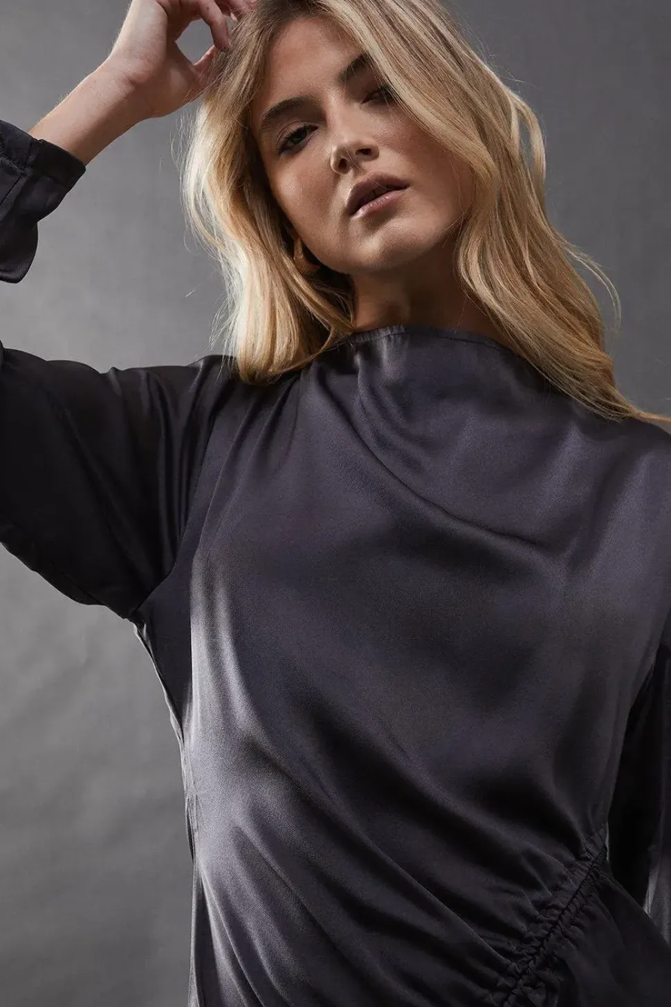 Satin Drawstring Detail Midi Dress