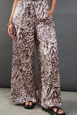 Satin Drawstring Waist Wide Leg Trouser