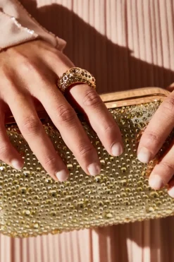 Satin Embellished Hard Clutch Bag