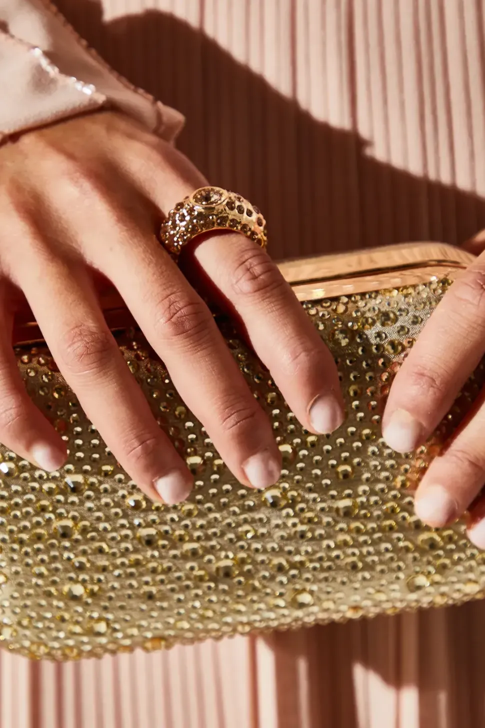 Satin Embellished Hard Clutch Bag