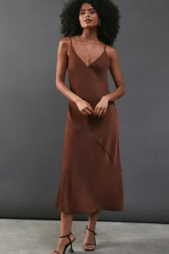 Satin High Apex Bias Midi Slip Dress