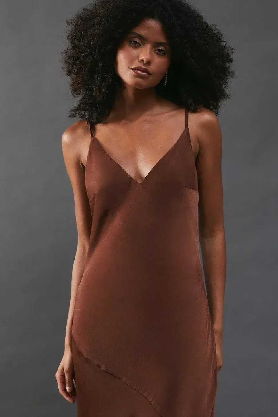 Satin High Apex Bias Midi Slip Dress