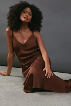 Satin High Apex Bias Midi Slip Dress