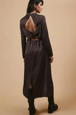 Satin High Neck Twist Back Midi Dress