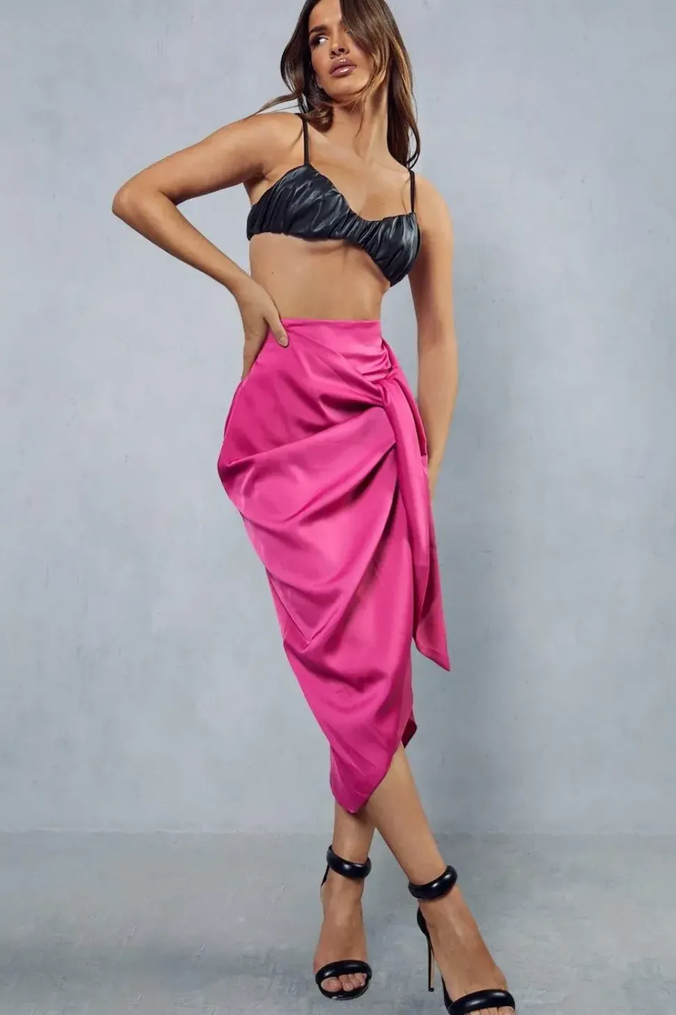Satin High Waisted Wrap Midi Skirt