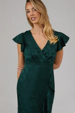 Satin Jacquard Ruffle Hem Midaxi Bridesmaids Dress
