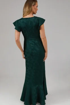 Satin Jacquard Ruffle Hem Midaxi Bridesmaids Dress
