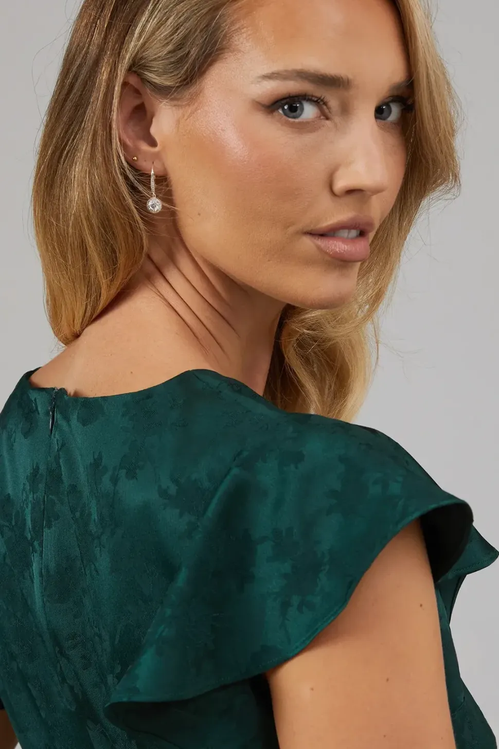 Satin Jacquard Ruffle Hem Midaxi Bridesmaids Dress
