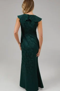 Satin Jacquard Ruffle V Neck Bridesmaids Dress