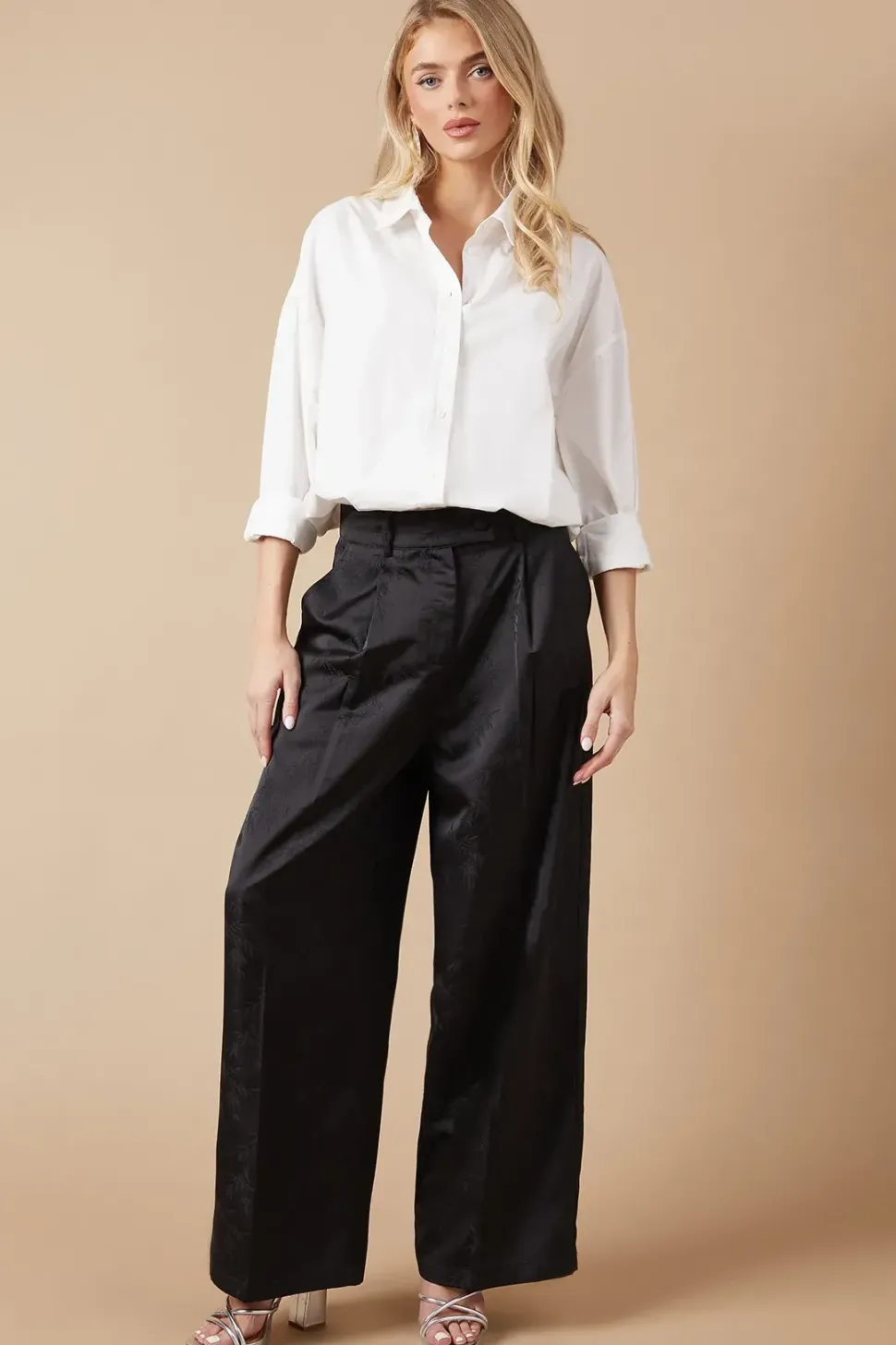 Satin Jacquard Wide Leg Trouser