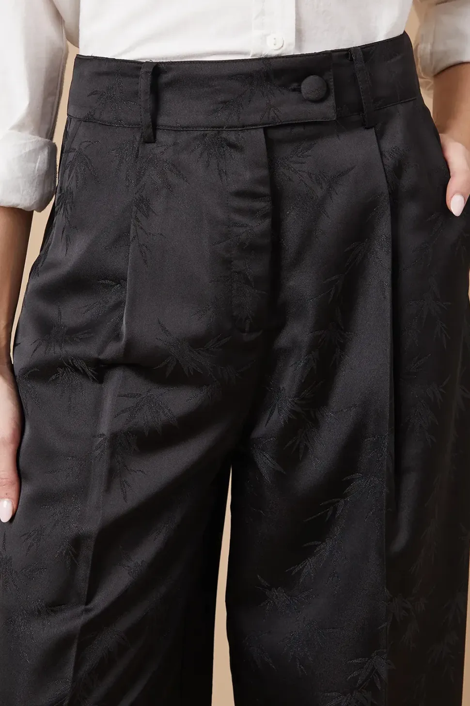 Satin Jacquard Wide Leg Trouser
