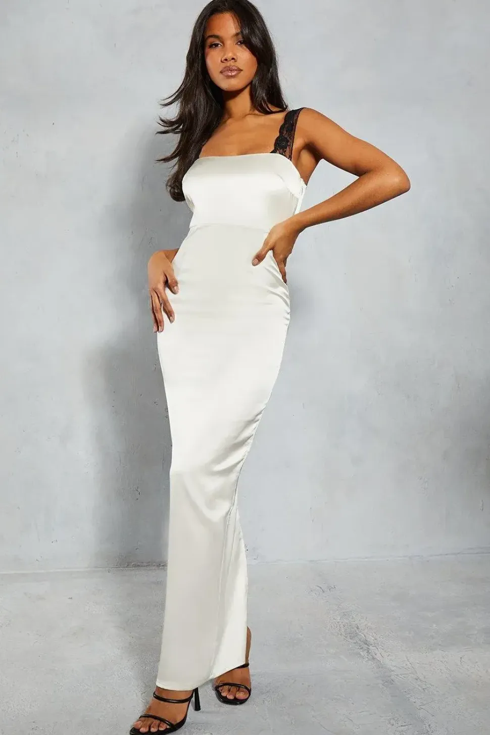 Satin Lace Contrast Maxi Dress