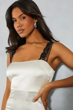 Satin Lace Contrast Maxi Dress
