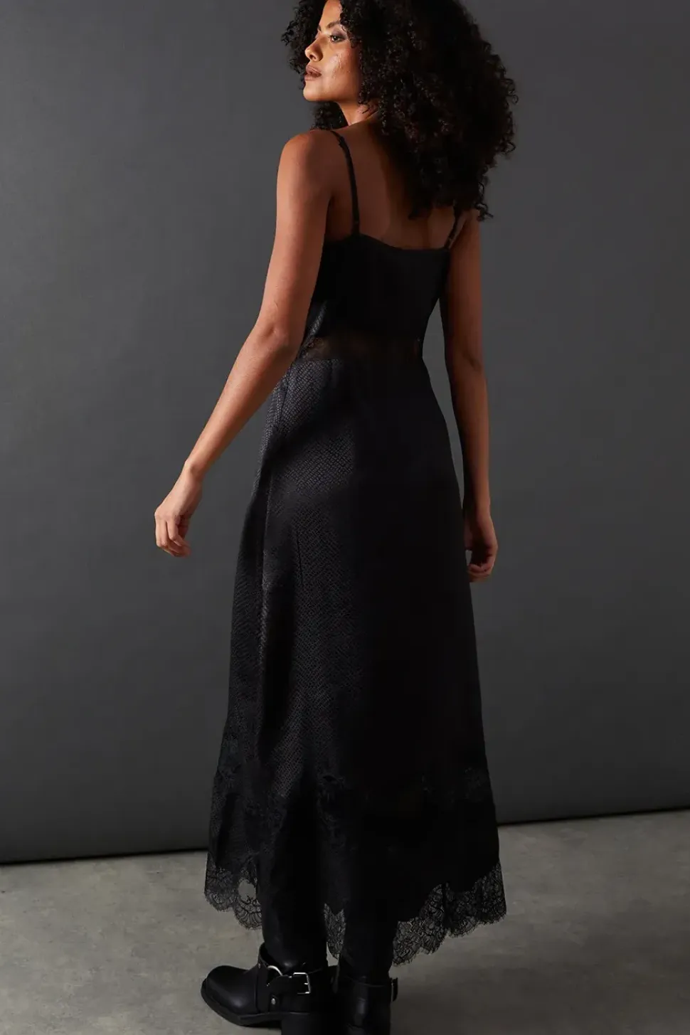 Satin Lace Insert Strappy Camisole Midi Slip Dress