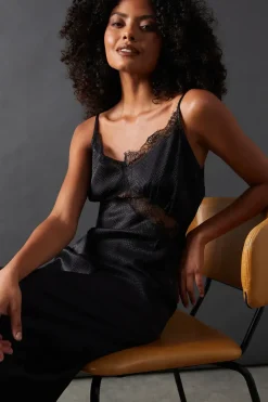 Satin Lace Insert Strappy Camisole Midi Slip Dress