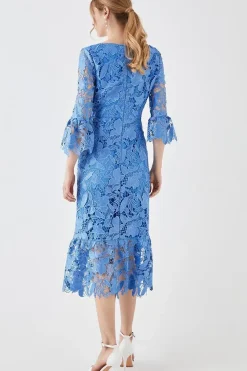 Satin Lace Long Sleeve Midi Dress