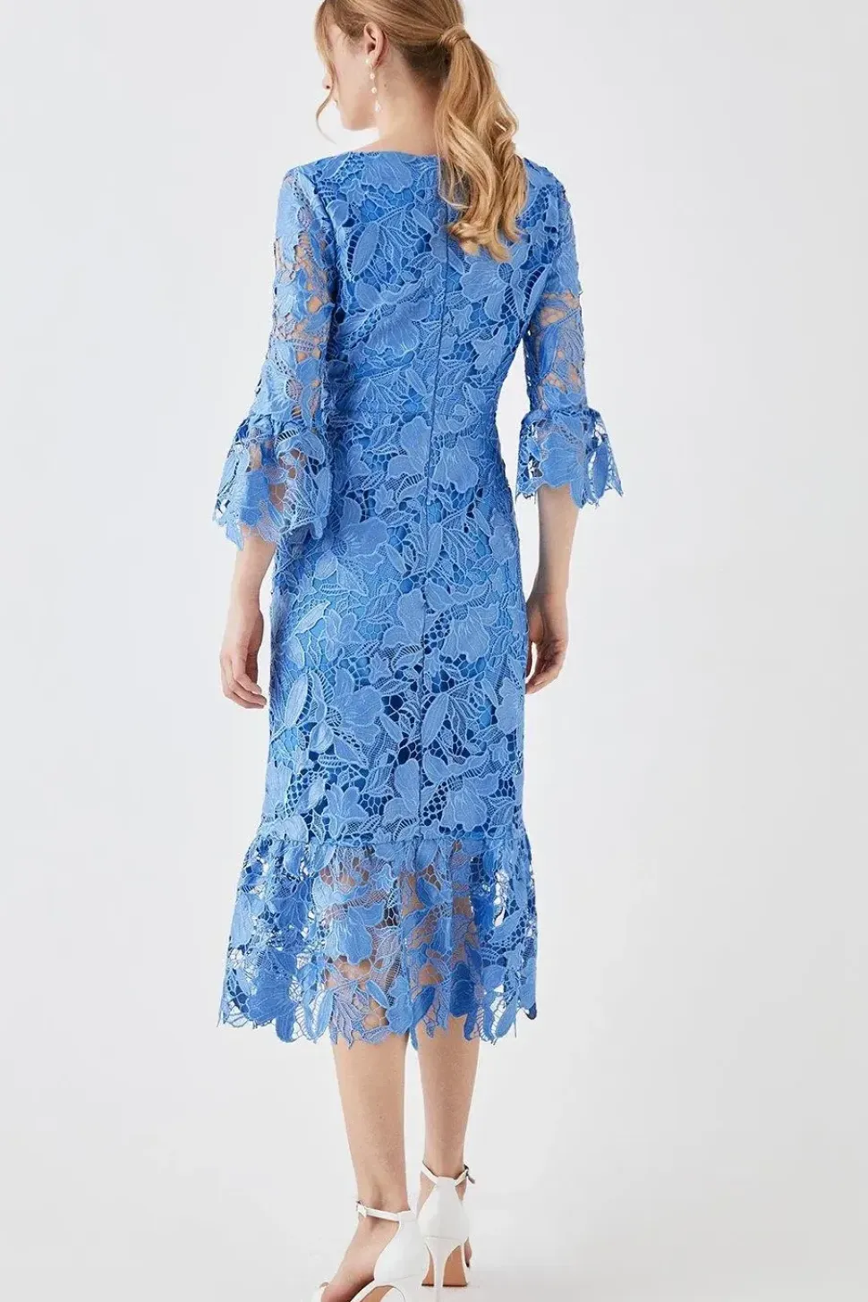Satin Lace Long Sleeve Midi Dress