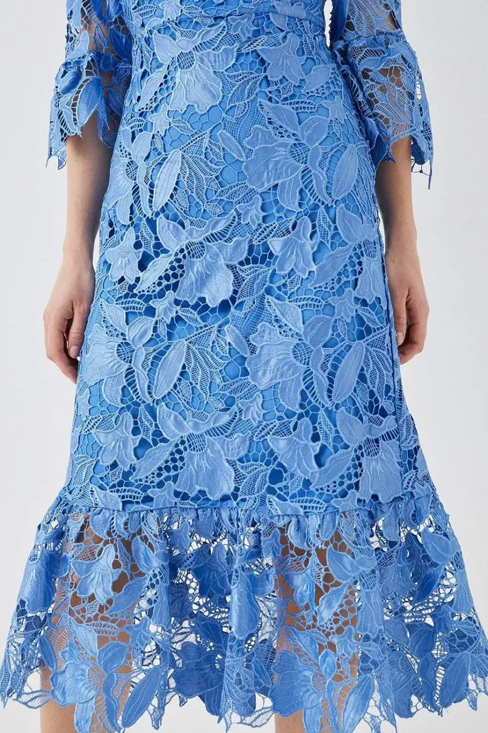 Satin Lace Long Sleeve Midi Dress